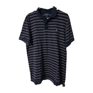 Polo Jeans Company Ralph Lauren Navy Striped Short Sleeve Polo Shirt, Large